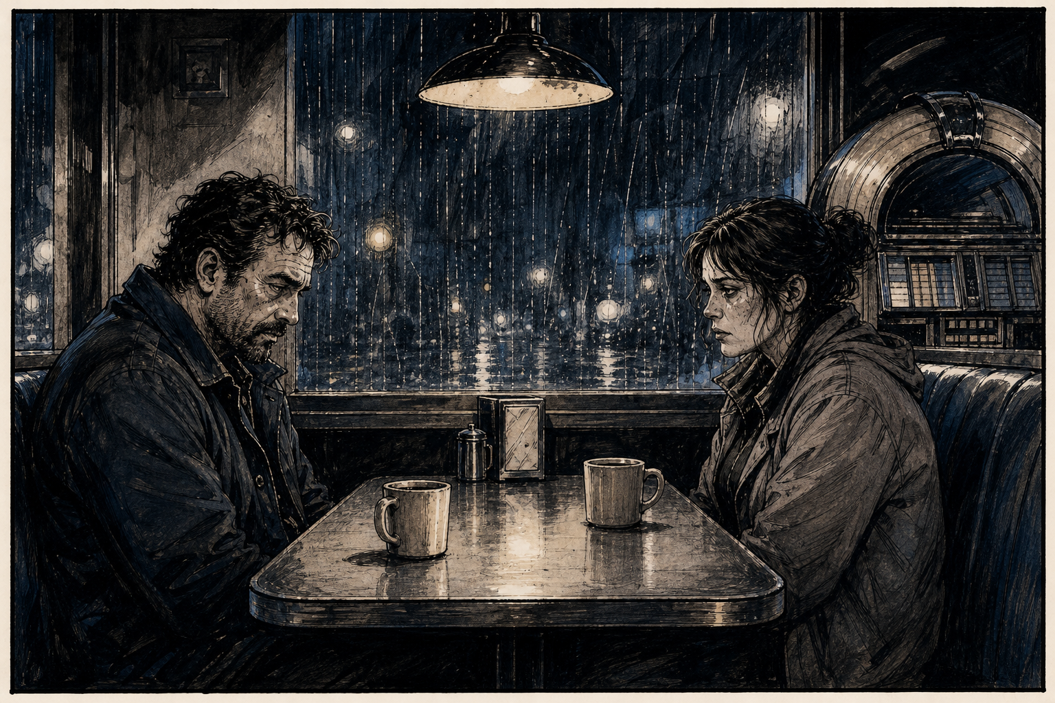 Slow Burn in Neon Gritty romance comic artwork